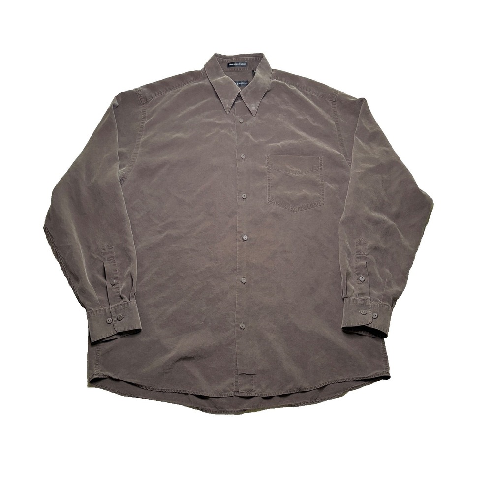 Jhane‎ Barnes Long Sleeve Button Up Shirt Mens L Brown Woven in Japan Oversized